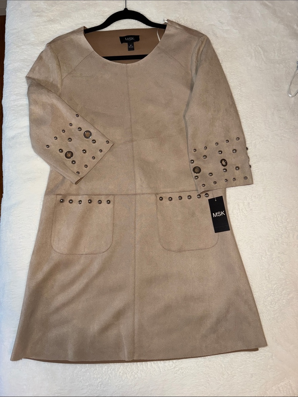 MSK Beige Shift Dress with Stud Embellishments